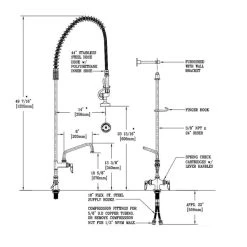 T&S Brass And Bronze Works T&S B-0113-ADF08-B EasyInstall Deck Mounted 49 1/2" High Pre-Rinse Faucet With Flex Inlets, 44" Hose, 8" Add-On Faucet, And Wall Bracket -T&S Brass Shop 56919