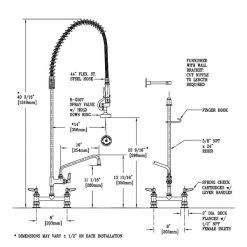 T&S Brass And Bronze Works T&S B-0123-ADF10-B EasyInstall Deck Mounted 49 1/4" High Pre-Rinse Faucet With Adjustable 8" Centers, 44" Hose, 10" Add-On Faucet, And Wall Bracket -T&S Brass Shop 58059