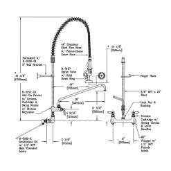 T&S Brass And Bronze Works T&S B-0133-18-CRBEK EasyInstall Wall Mounted 41 1/2" High Pre-Rinse Faucet With Adjustable 8" Centers, 44" Hose, 18" Add-On Faucet, Installation Kit, And 6" Wall Bracket -T&S Brass Shop 58085