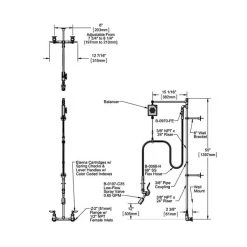T&S Brass And Bronze Works T&S B-0129-VB Wall Mounted 53" High Pre-Rinse Faucet With Adjustable 8" Centers, Angled Low Flow Spray Valve, Balancer, 68" Hose, Vacuum Breaker, And 6" Wall Bracket -T&S Brass Shop 58087