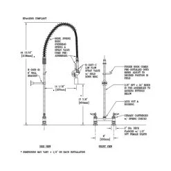 T&S Brass And Bronze Works T&S B-0123-CR-BC EasyInstall Deck Mounted 45" High Pre-Rinse Faucet With Adjustable 8" Centers, Low Flow Spray Valve, 44" Hose, And 6" Wall Bracket -T&S Brass Shop 58106