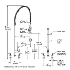 T&S Brass And Bronze Works T&S B-0123-ADF12 EasyInstall Deck Mounted 49 1/4" High Pre-Rinse Faucet With Adjustable 8" Centers, 44" Hose, And 12" Add-On Faucet -T&S Brass Shop 58119