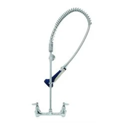 T&S Brass And Bronze Works T&S B-0133-CR-B08CX EasyInstall Wall Mounted 33 1/4" High Pre-Rinse Faucet With Adjustable 8" Centers, Ergonomic Low Flow Spray Valve, 44" Hose, And 18" Wall Bracket