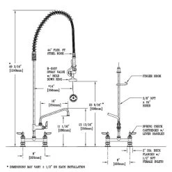 T&S Brass And Bronze Works T&S B-0123-ADF10 EasyInstall Deck Mounted 49 1/4" High Pre-Rinse Faucet With Adjustable 8" Centers, 44" Hose, And 10" Add-On Faucet -T&S Brass Shop 59471