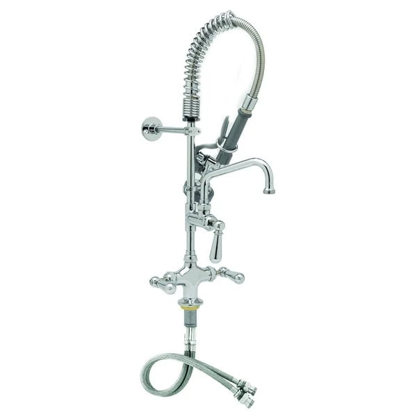 T&S Brass And Bronze Works T&S MPX-2DCN-08-CR EasyInstall Deck Mounted 24 13/16" High Mini Pre-Rinse Faucet With Flex Inlets, Angled Spray Valve, Club Handles, 24" Hose, 8" Add-On Faucet, And 6" Wall Bracket 3 T&S Brass And Bronze Works T&S MPX-2DCN-08-CR EasyInstall Deck Mounted 24 13/16" High Mini Pre-Rinse Faucet With Flex Inlets, Angled Spray Valve, Club Handles, 24" Hose, 8" Add-On Faucet, And 6" Wall Bracket