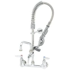 T&S Brass And Bronze Works T&S MPZ-8WWN-08-CR EasyInstall Wall Mounted 22 1/8" High Mini Pre-Rinse Faucet With Adjustable 8" Centers, 4" Wrist Action Handles, 24" Hose, 8" Add-On Faucet, And 6" Wall Bracket