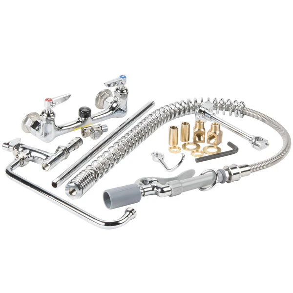 T&S Brass And Bronze Works T&S B-0133-12CRBJST EasyInstall Wall Mounted 39 1/2" High Pre-Rinse Faucet With Adjustable 8" Centers, Low Flow Swivel Spray Valve, 44" Hose, 12" Add-On Faucet, Installation Kit, Tee Assembly, And 6" Wall Bracket 5 T&S Brass And Bronze Works T&S B-0133-12CRBJST EasyInstall Wall Mounted 39 1/2" High Pre-Rinse Faucet With Adjustable 8" Centers, Low Flow Swivel Spray Valve, 44" Hose, 12" Add-On Faucet, Installation Kit, Tee Assembly, And 6" Wall Bracket - Image 3