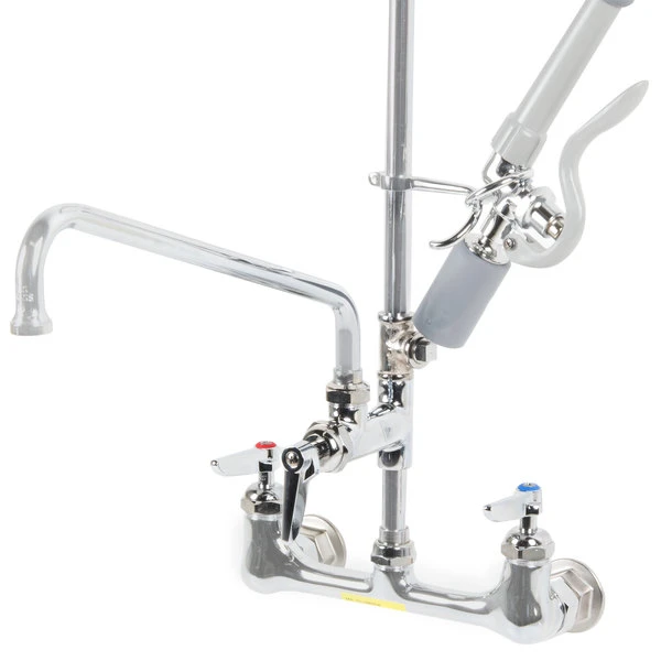 T&S Brass And Bronze Works T&S B-0133-12CRBJST EasyInstall Wall Mounted 39 1/2" High Pre-Rinse Faucet With Adjustable 8" Centers, Low Flow Swivel Spray Valve, 44" Hose, 12" Add-On Faucet, Installation Kit, Tee Assembly, And 6" Wall Bracket 4 T&S Brass And Bronze Works T&S B-0133-12CRBJST EasyInstall Wall Mounted 39 1/2" High Pre-Rinse Faucet With Adjustable 8" Centers, Low Flow Swivel Spray Valve, 44" Hose, 12" Add-On Faucet, Installation Kit, Tee Assembly, And 6" Wall Bracket - Image 2