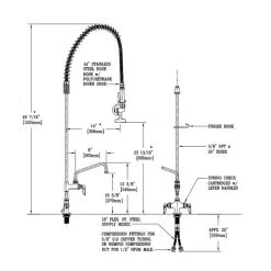 T&S Brass And Bronze Works T&S B-0113-ADF08 EasyInstall Deck Mounted 49 1/2" High Pre-Rinse Faucet With Flex Inlets, 44" Hose, And 8" Add-On Faucet -T&S Brass Shop 62207