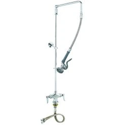 T&S Brass And Bronze Works T&S B-0111-BC EasyInstall Deck Mounted 39" High Pre-Rinse Faucet With Flex Inlets, Low Flow Spray Valve, Swivel Arm, 20" Hose, And 6" Wall Bracket