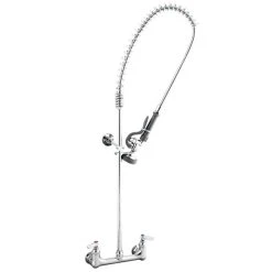 T&S Brass And Bronze Works T&S B-2278-CR EasyInstall Wall Mounted 37" High Pre-Rinse Faucet With Adjustable 8" Centers, 44" Hose, Vacuum Breaker, 6" Wall Bracket, And Installation Kit