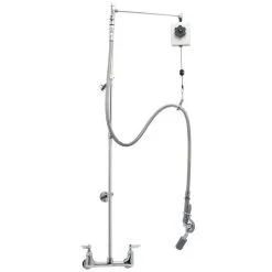 T&S Brass And Bronze Works T&S B-2279 EasyInstall Deck Mounted 55" High Pre-Rinse Faucet With Adjustable 8" Centers, Angled Low Flow Spray Valve, Balancer, 68" Hose, Vacuum Breaker, 6" Wall Bracket, And Installation Kit