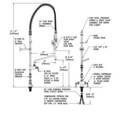 T&S Brass And Bronze Works T&S B-0113-A12-08C EasyInstall Deck Mounted 46 1/4" High Pre-Rinse Faucet With Flex Inlets, Ergonomic Low Flow Spray Valve, 44" Hose, And 12" Add-On Faucet -T&S Brass Shop 62272