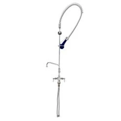 T&S Brass And Bronze Works T&S B-0113-A06-B08 EasyInstall Deck Mounted 46 1/4" High Pre-Rinse Faucet With Flex Inlets, Ergonomic Spray Valve, 44" Hose, 6" Add-On Faucet, And 6" Wall Bracket