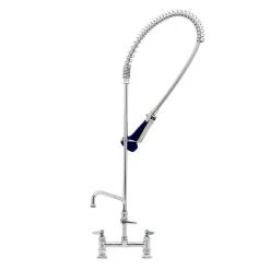 T&S Brass And Bronze Works T&S B-0123-A06-08C EasyInstall Deck Mounted 46" High Pre-Rinse Faucet With Adjustable 8" Centers, Ergonomic Low Flow Spray Valve, 44" Hose, And 6" Add-On Faucet