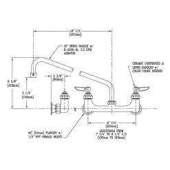 T&S Brass And Bronze Works T&S B-0230-CR-02 Wall Mounted Pantry Faucet With 8" Adjustable Centers, 18" Swing Nozzle, And Cerama Cartridges -T&S Brass Shop 63213