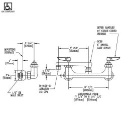 T&S Brass And Bronze Works T&S B-0234-EE Wall Mounted Pantry Faucet With 8" Adjustable Centers, 6" Cast Swing Spout, And EE Connections -T&S Brass Shop 63322