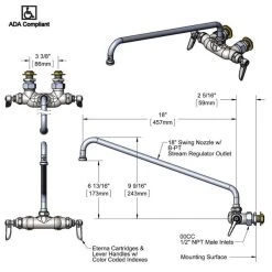 T&S Brass And Bronze Works T&S B-0235-CC Wall Mounted Pantry Faucet With 3 3/8" Centers, 18" Swing Nozzle, Eterna Cartridges, And CC Connections 5 T&S Brass And Bronze Works T&S B-0235-CC Wall Mounted Pantry Faucet With 3 3/8" Centers, 18" Swing Nozzle, Eterna Cartridges, And CC Connections -T&S Brass Shop 63349
