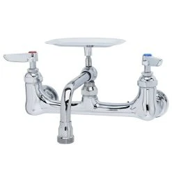 T&S Brass And Bronze Works T&S B-2484 Wall Mount Faucet With 8" Centers, 6" Nozzle, And Soap Dish