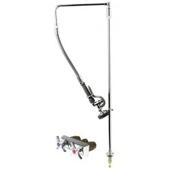 T&S Brass And Bronze Works T&S B-0171-01 Deck Mounted 39 1/16" High Pre-Rinse Faucet With Single Inlet, Swivel Arm, 20" Hose, And Bi-Pod Support