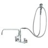 T&S Brass And Bronze Works T&S B-0284 Wall Mounted Pre-Rinse Faucet With Adjustable 8" Centers, Angled Spray Valve, 4-Arm Handles, 104" Hose, 12" Add-On Faucet, 90 Degree Swivel Adapter, And Installation Kit