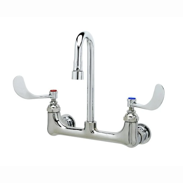 T&S Brass And Bronze Works T&S B-2443-F1-CR-SC 1 GPM Wall Mount Mixing Faucet With 8" Adjustable Centers, 2 7/8" Gooseneck, 4" Wrist Action Handles, Spring Checks, And Cerama Cartridges 3 T&S Brass And Bronze Works T&S B-2443-F1-CR-SC 1 GPM Wall Mount Mixing Faucet With 8" Adjustable Centers, 2 7/8" Gooseneck, 4" Wrist Action Handles, Spring Checks, And Cerama Cartridges