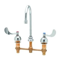 T&S Brass And Bronze Works T&S B-2866-05CR Deck Mount Easy Install Faucet Base With 8" Centers, 4" Wrist Action Handles, And Cerama Cartridges