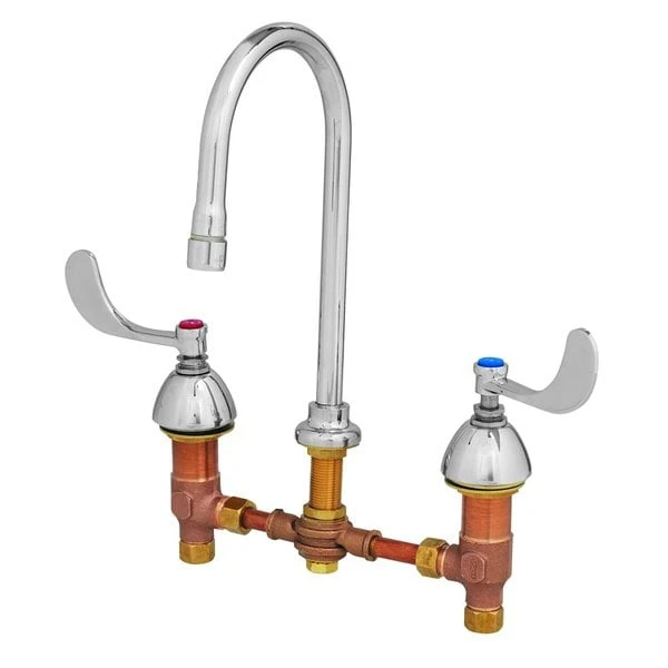 T&S Brass And Bronze Works T&S B-0867-04L Deck Mount Mixing Faucet With 12" Adjustable Centers, 5 9/16" Gooseneck, And 4" Wrist Action Handles 3 T&S Brass And Bronze Works T&S B-0867-04L Deck Mount Mixing Faucet With 12" Adjustable Centers, 5 9/16" Gooseneck, And 4" Wrist Action Handles