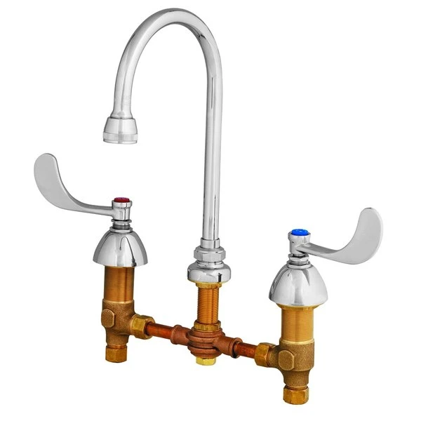 T&S Brass And Bronze Works T&S B-0866-04 Deck Mount Mixing Faucet With 8" Adjustable Centers, 5 3/4" Gooseneck, 4" Wrist Action Handles, Escutcheons, And Rosespray Outlet 2 T&S Brass And Bronze Works T&S B-0866-04 Deck Mount Mixing Faucet With 8" Adjustable Centers, 5 3/4" Gooseneck, 4" Wrist Action Handles, Escutcheons, And Rosespray Outlet