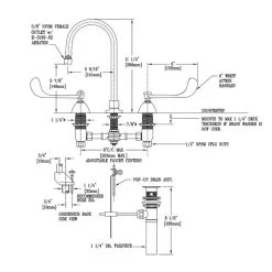 T&S Brass And Bronze Works T&S B-0869 Deck Mount Mixing Faucet With 8" Adjustable Centers, 5 9/16" Gooseneck, 6" Wrist Action Handles, And Pop Up Drain Assembly -T&S Brass Shop 76602