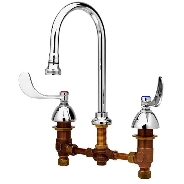 T&S Brass And Bronze Works T&S B-0865 Deck Mount Mixing Faucet With 8" Adjustable Centers, 5 9/16" Gooseneck, 6" Wrist Action Handles, And Escutcheons 3 T&S Brass And Bronze Works T&S B-0865 Deck Mount Mixing Faucet With 8" Adjustable Centers, 5 9/16" Gooseneck, 6" Wrist Action Handles, And Escutcheons