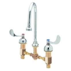 T&S Brass And Bronze Works T&S B-2865-05 5 13/16" Deck Mount Gooseneck Mixing Faucet With Adjustable Centers And 4" Wrist Action Handles