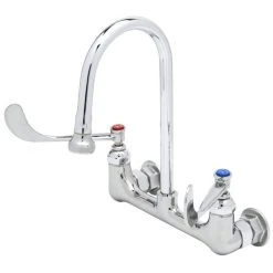 T&S Brass And Bronze Works T&S BL-2012-01 Vandal Resistant Wall Mount Mixing Faucet With 8" Adjustable Centers, 5 9/16" Gooseneck Spout, And 4 Arm Handles