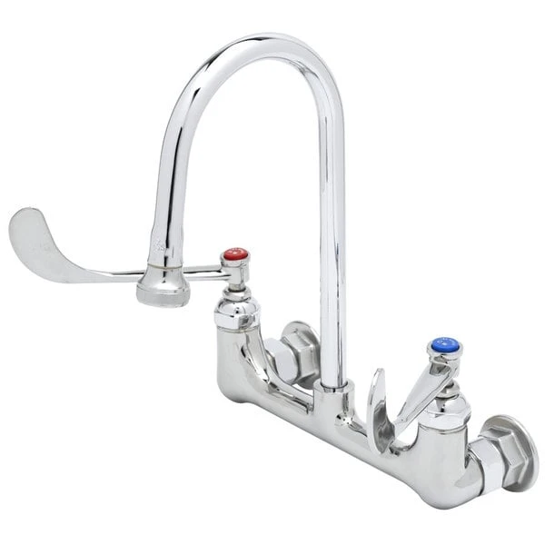 T&S Brass And Bronze Works T&S BL-2012-01 Vandal Resistant Wall Mount Mixing Faucet With 8" Adjustable Centers, 5 9/16" Gooseneck Spout, And 4 Arm Handles 2 T&S Brass And Bronze Works T&S BL-2012-01 Vandal Resistant Wall Mount Mixing Faucet With 8" Adjustable Centers, 5 9/16" Gooseneck Spout, And 4 Arm Handles