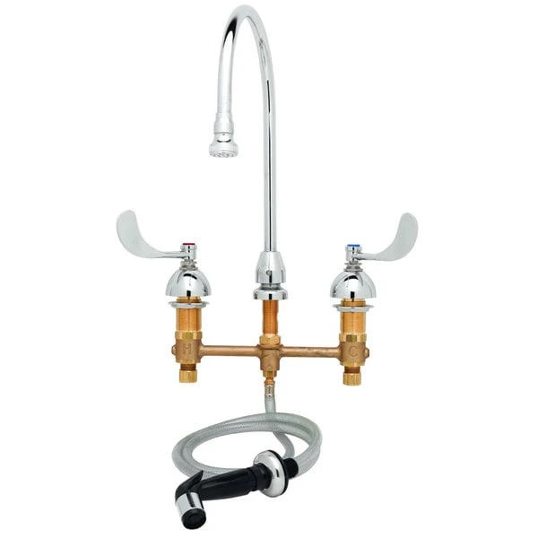 T&S Brass And Bronze Works T&S B-2347-08 Easy Install Deck Mount Faucet With 8" Centers, 5 11/16" Gooseneck, Stream Regulator, 4" Wrist Action Handles, Eterna Cartridges, And Sidespray 3 T&S Brass And Bronze Works T&S B-2347-08 Easy Install Deck Mount Faucet With 8" Centers, 5 11/16" Gooseneck, Stream Regulator, 4" Wrist Action Handles, Eterna Cartridges, And Sidespray