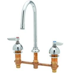 T&S Brass And Bronze Works T&S B-2851-133X-VR Deck Mount Vandal Resistant Easy Install Faucet With 8" Centers, 5 3/4" Gooseneck, And Eterna Cartridges
