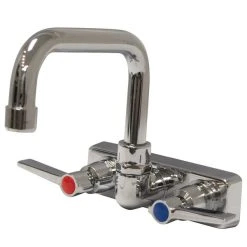 Advance Tabco K-123 Wall Mount Workboard Faucet With 6" Swing Spout, 1 GPM Aerator, 4" Centers, And Lever Handles