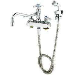 T&S Brass And Bronze Works T&S B-1152-092A-VB Deck Mount Workboard Faucet With 8" Centers, 7 7/8" Nozzle, Escutcheon, 44" Hose, Angled Spray Valve, And Vacuum Breaker