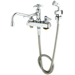 T&S Brass And Bronze Works T&S B-1152-092A Deck Mount Workboard Faucet With 8" Centers, 7 7/8" Nozzle, Escutcheon, 44" Hose, And Angled Spray Valve