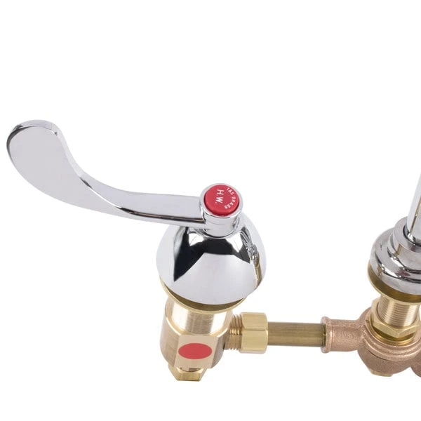T&S Brass And Bronze Works T&S B-0850-01-PV Deck Mount Widespread Mixing Faucet With 8" Adjustable Centers, Serrated Nozzle, 4" Wrist Action Handles, And Double Valve Pedal 6 T&S Brass And Bronze Works T&S B-0850-01-PV Deck Mount Widespread Mixing Faucet With 8" Adjustable Centers, Serrated Nozzle, 4" Wrist Action Handles, And Double Valve Pedal - Image 4