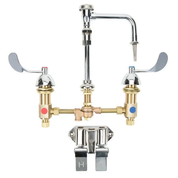 T&S Brass And Bronze Works T&S B-0850-01-PV Deck Mount Widespread Mixing Faucet With 8" Adjustable Centers, Serrated Nozzle, 4" Wrist Action Handles, And Double Valve Pedal 3 T&S Brass And Bronze Works T&S B-0850-01-PV Deck Mount Widespread Mixing Faucet With 8" Adjustable Centers, Serrated Nozzle, 4" Wrist Action Handles, And Double Valve Pedal