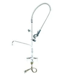 T&S Brass And Bronze Works T&S B-0113-12-CRVB EasyInstall Deck Mounted 46" High Pre-Rinse Faucet With Flex Inlets, 44" Hose, 12" Add-On Faucet, Vacuum Breaker, And 6" Wall Bracket