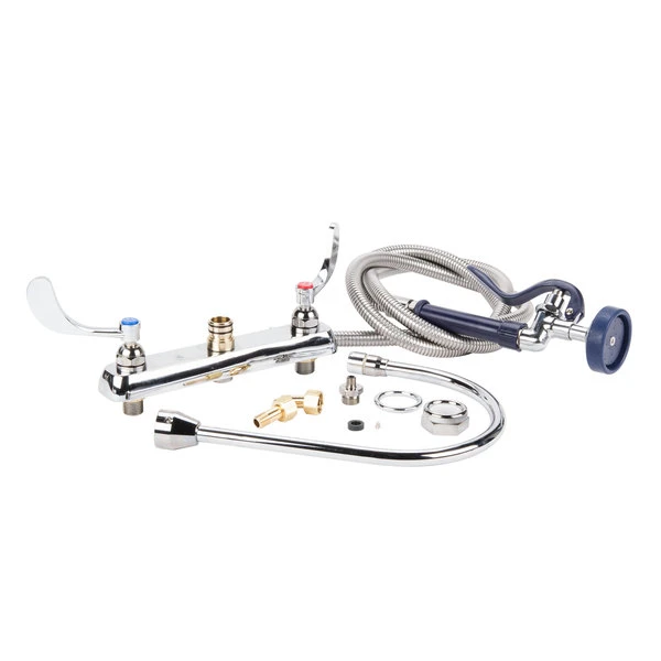 T&S Brass And Bronze Works T&S B-1176 Deck Mount Workboard Faucet With 8" Centers, 8 13/16" Gooseneck Spout, 84" Hose, And EB-0107 Blue Spray Valve 4 T&S Brass And Bronze Works T&S B-1176 Deck Mount Workboard Faucet With 8" Centers, 8 13/16" Gooseneck Spout, 84" Hose, And EB-0107 Blue Spray Valve - Image 2