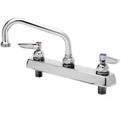 T&S Brass And Bronze Works T&S B-1120-04 Deck Mount Workboard Faucet With 8" Centers, 5 1/2" Gooseneck Spout, Escutcheon, 4" Wrist Action Handles, And Tailpieces